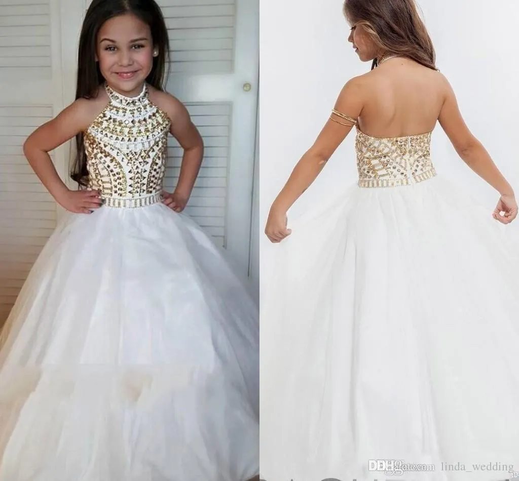 Crystals Hot Pink Halter A-Line Kids Pageant Dress
