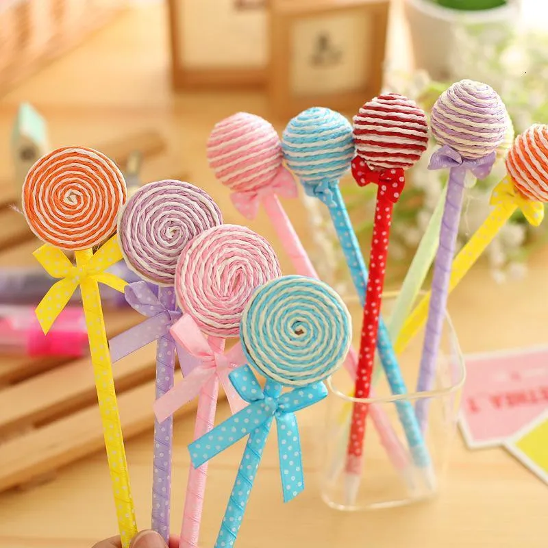 Novedad plástico kawaii caramelo color pluma forma bola punto lollipop bolígrafo pluma lindo papelería suministros escolares GB1468