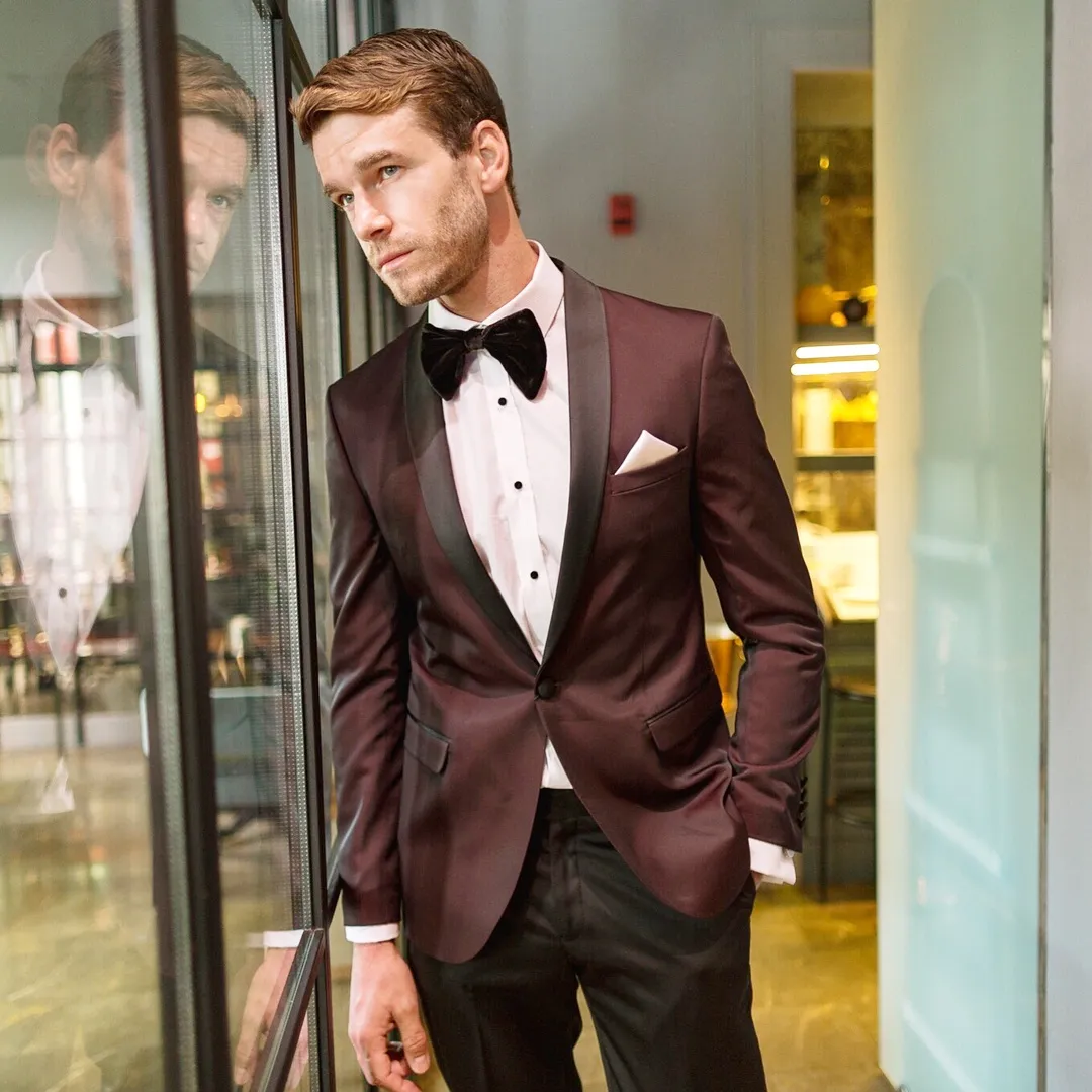 Burgundy and black prom suit sale