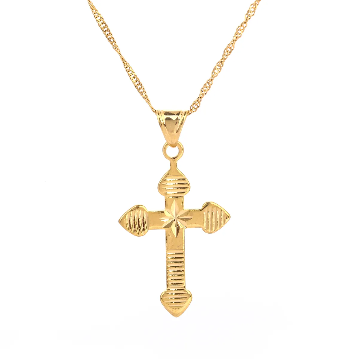 Fashion Women Pendant Necklace With Chain Gold Color Jewelry Antique Cross Crucifix Jesus Cross Pendant Necklace
