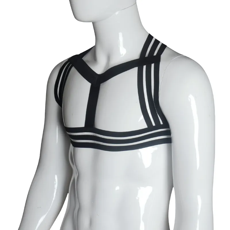 Sexy hommes chemise noire Sexy évider court maillot de corps sangle Nylon Gay Couple chemise sous-vêtements érotiques Costume fétiche mâle Fitness maillot de corps