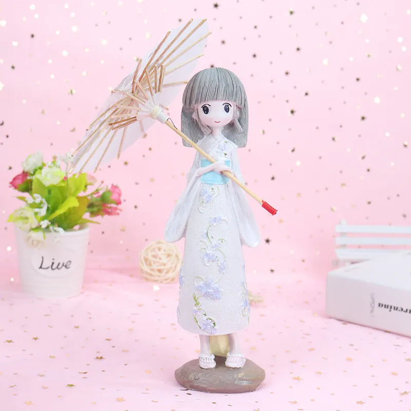 Estatuillas Decorativas Japonesas - Set De 6 Niñas Con Kimono, Miniaturas Para Mesa O Estantería