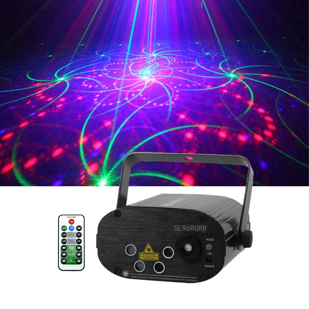 Mini 96 RGB-mönster Projektor Laserljus 3W Blue LED Mix Effect DJ Gig Party Fjärrkontroll Speed ​​Show Holiday Stage Lighting SL96RGB