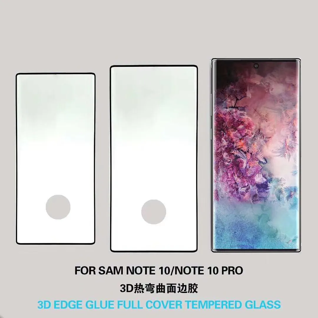 För Samsung Note 10 Pro 3D Edge Lim Full Cover Anti Fingeravtrycksskärmskydd Temperat glas med detaljhandelspaket