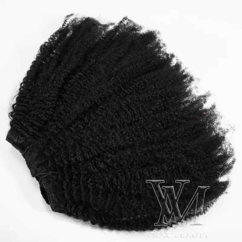 VMAE Virgin brasileiro do cabelo humano 4A 4C Natural Color 7pcs / set 100g 120g Afro Kinky Curly grampo em extensões do cabelo Weave lotes 8 a 24 polegadas