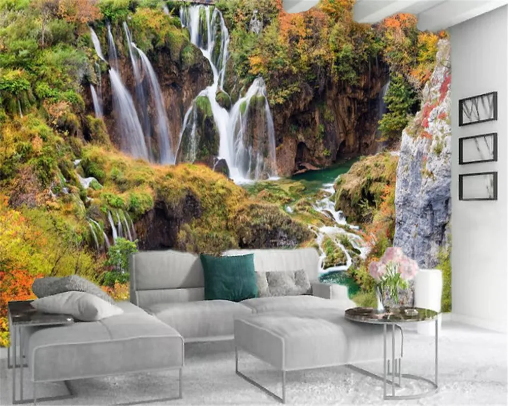 3D部屋の壁紙習慣写真美しい風景滝HDデジタル印刷の防湿壁紙