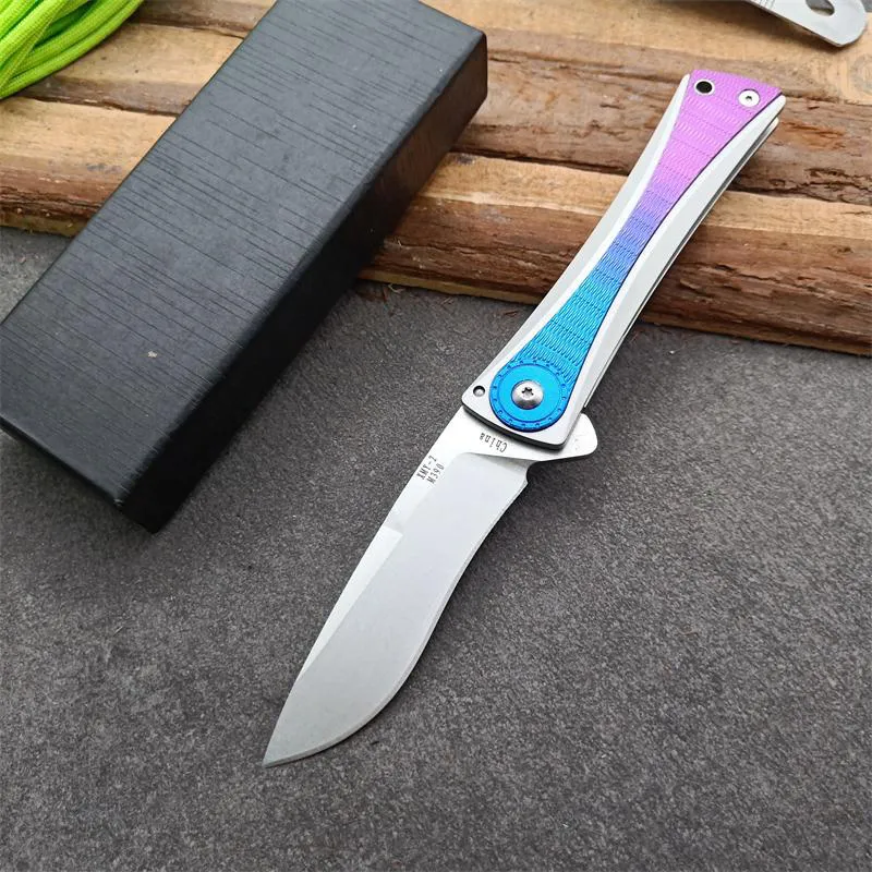 Högkvalitativ kullager Flipper Folder Kniv D2 Stone Wash Drop Pint Blad T6-6061 + Rostfritt stålhandtag EDC Pocket Knives