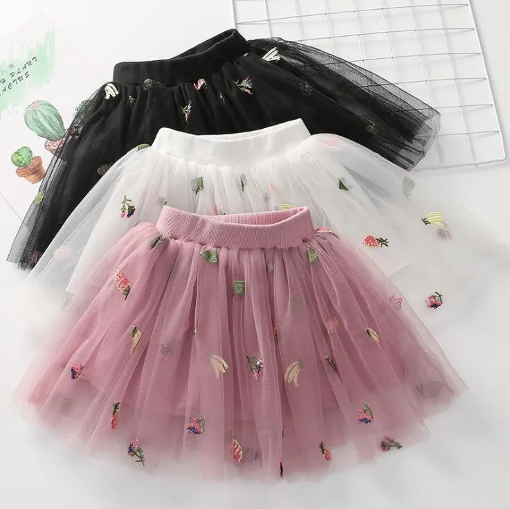 Baby Girls TUTU Skirts Kids Floral Printed Mesh Princess Dress Summer Ballet Tulle Pettiskirt Fancy Party Skirts Costume Dancewear YP813