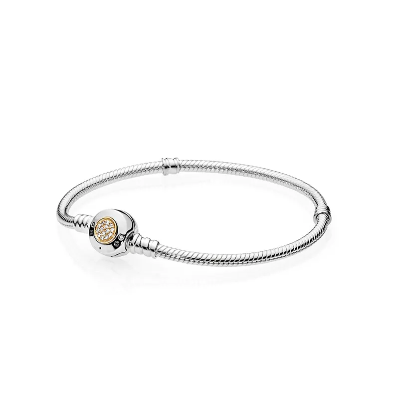 14K Yellow Gold plated classic Bracelets Logo Original Box for Pandora 925 Silver 3mm Snake Chain Bracelet for Women