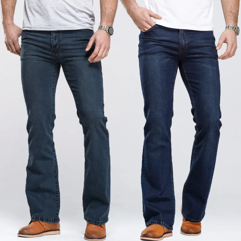 Calças De Brim Masculinas Com Corte De Bota Ligeiramente Largas E Justas  Marcas Famosas Jeans Azuis E Pretos Jeans Masculinos Clássicos Elásticos De  Grife De $270,05