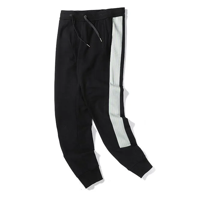 Mens Designer Joggers Black Color Fashion Brand Sweatpants Stripes Panalled Pencil Jogger Pants Free Shipping Plus Size M- 2XL