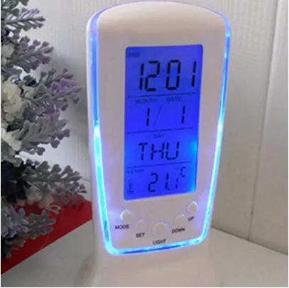 LED Digital LCD-väckarklocka Kalender Termometer med blå bakgrundsbelysning Klocka multifunktions digital klocka med tid