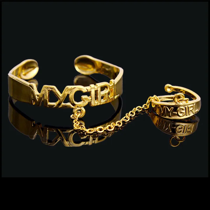 Nya Barn Baby Bangle Chain Connect med Ring 23 K Fine Solid Gold GF Brev Min Tjej För Baby Dotter Gåva Härliga Smycken