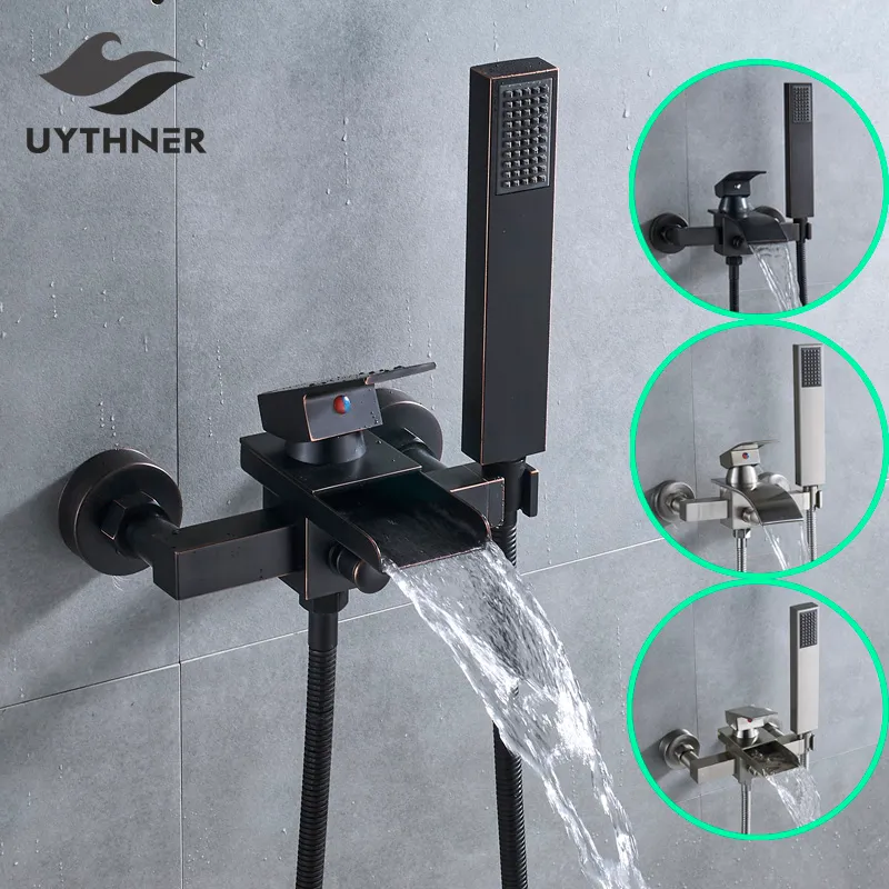 Uythner banyo küveti musluk tek tutamaç şelale spout mikser elle duş duvarı monte banyo musluk küveti ile