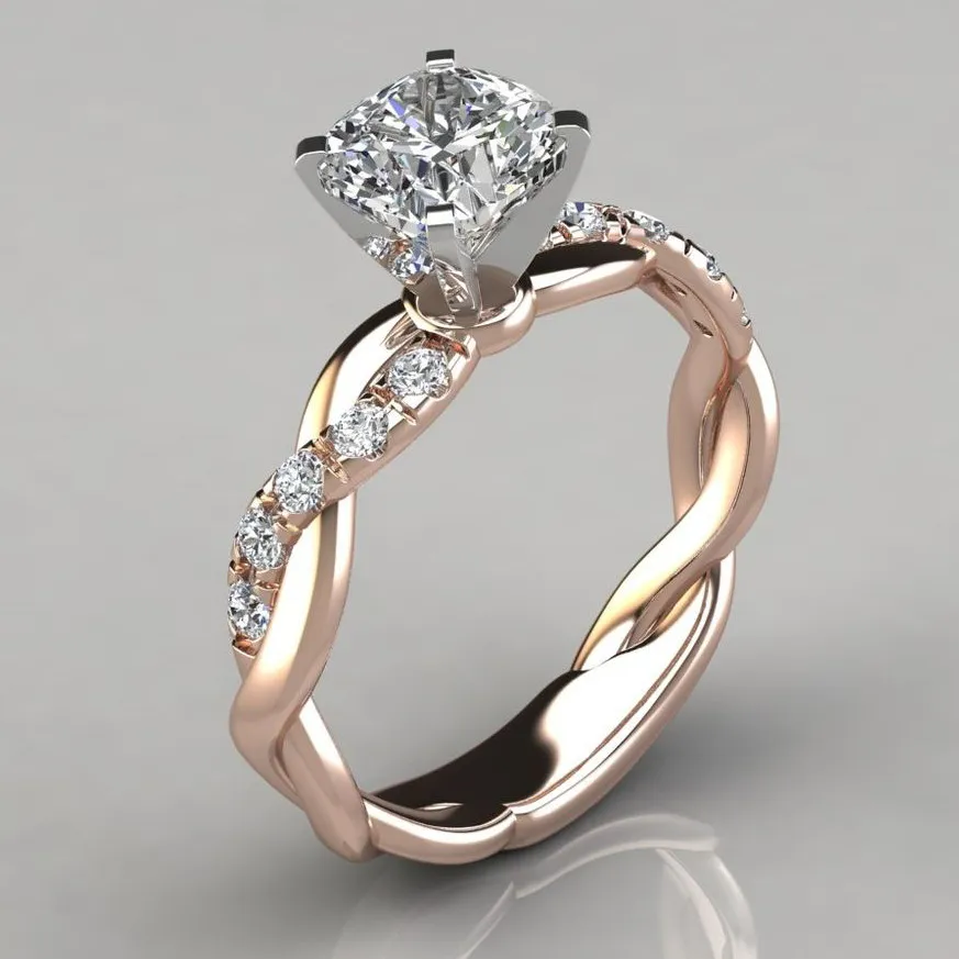 Square Diamond Titanium Engagement Ring for Women Rose Gold Cubic Zirconia Wedding Band Sizes 5 10