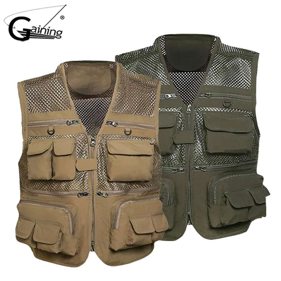 Gaining Fishing Vest Quick Dry Fish Vest Дышащий Материал Рыболовная Куртка мужская Летняя Работа На Открытом Воздухе Рыбалка Путешествия Фото Куртка 16 Карман