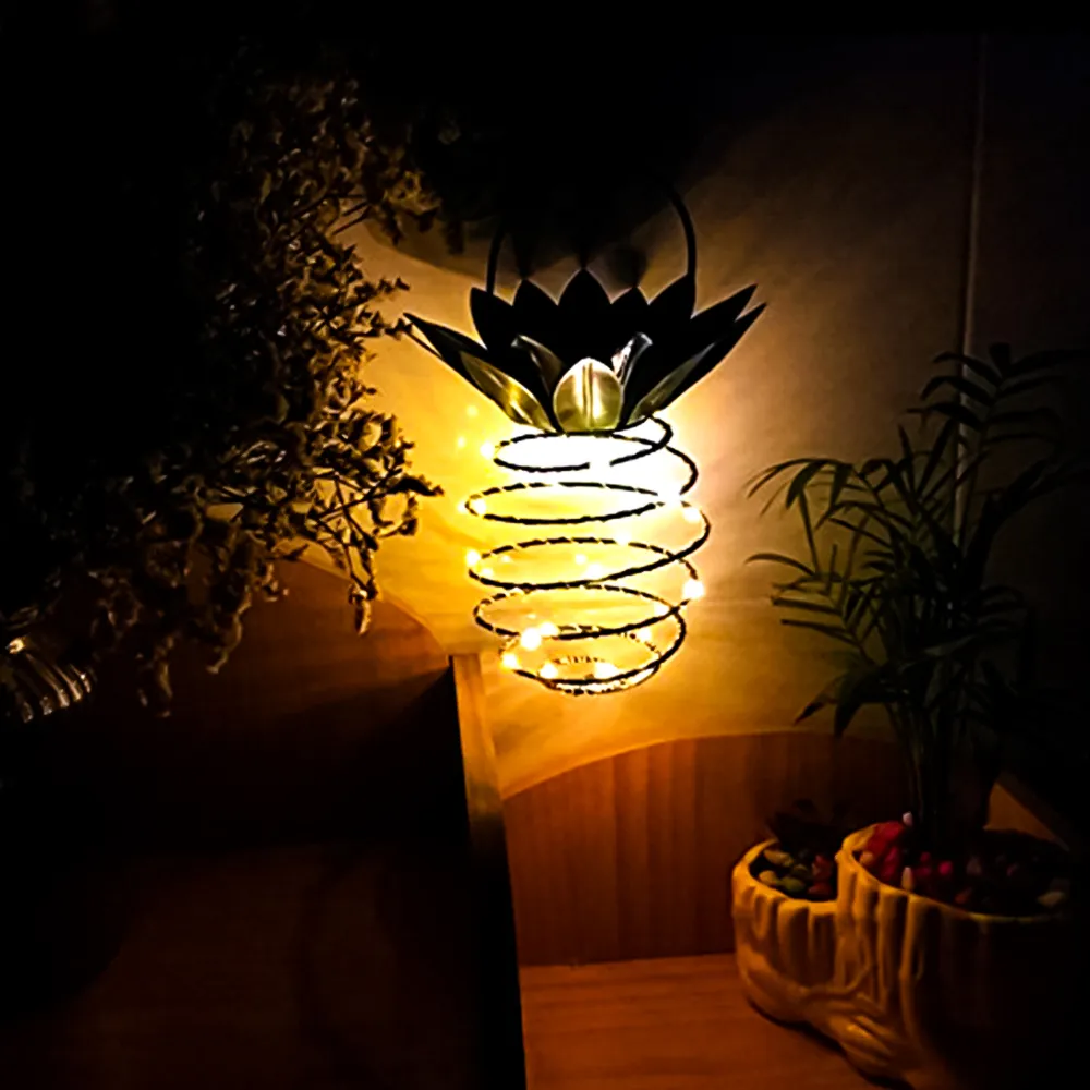 Jardim Luzes Solar Abacaxi Caminho Solar Luz Pendurado Decoração Ao Ar Livre À Prova D 'Água Luzes De Fadas De Ferro Fio Art Wall Lamp