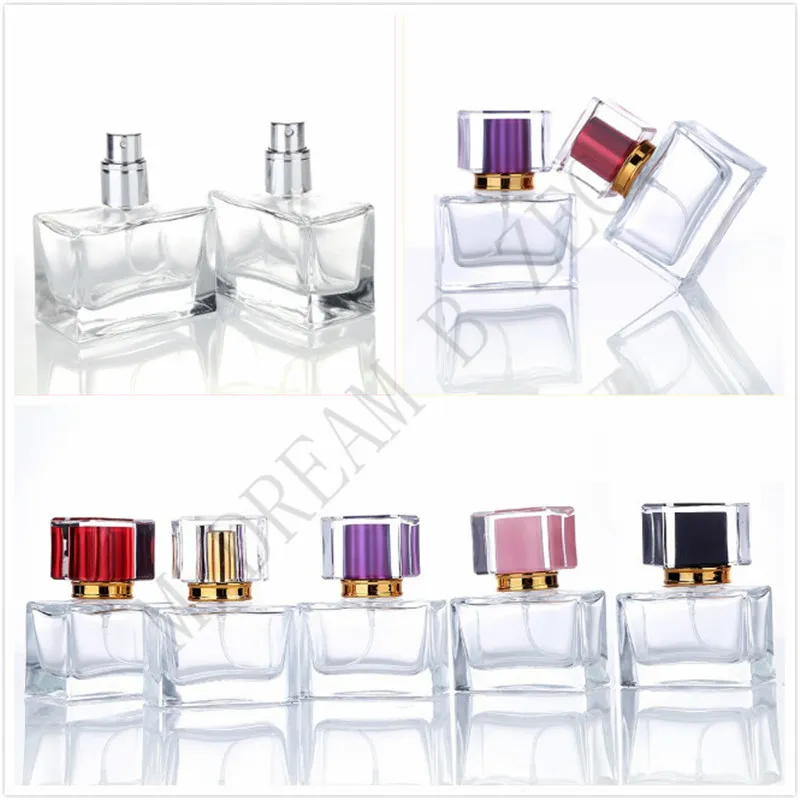 5 Kolory Przenośne szklane Perfumy Butelki 30 ml Puste Kosmetyczne Pojemniki z Atomizer do ponownego napisu Butelki perfum