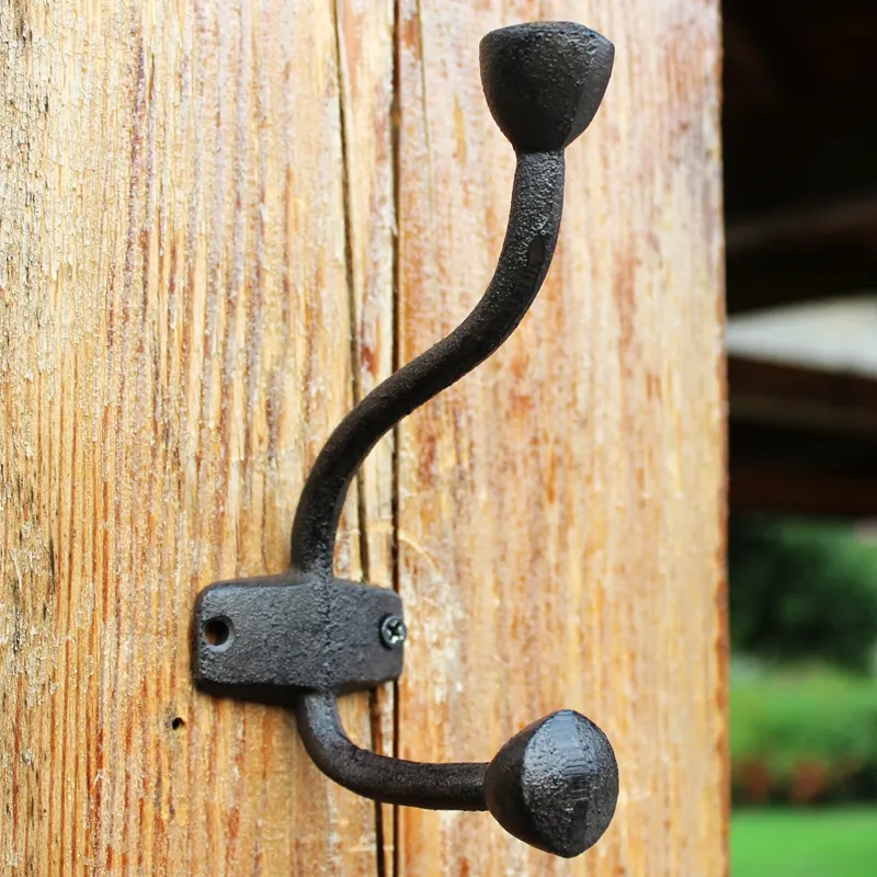 10 datorer Vintage Coat Rack Cast Iron Hook Brown Hat Wall Hooks School Farm Tack Hall Closet Set Lead Collar Keys Hanger Holder Brown227p