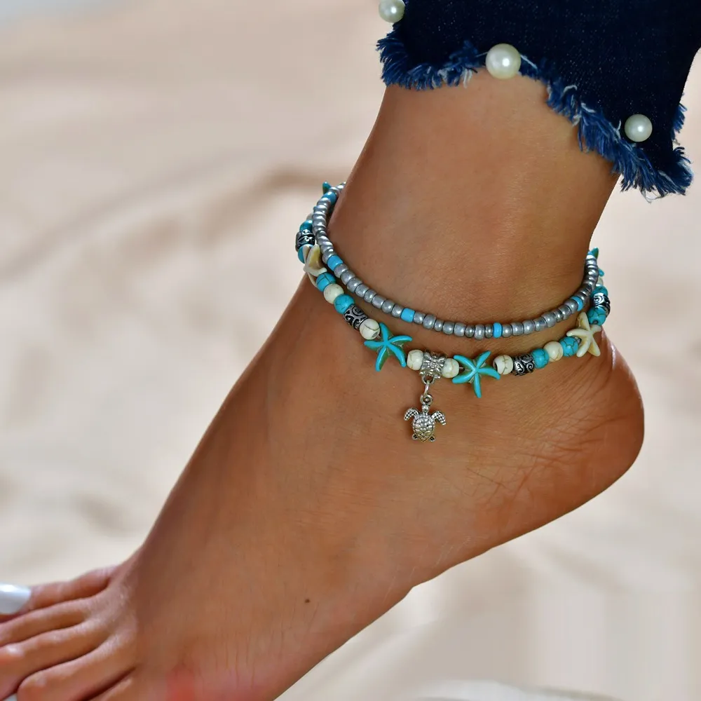 Mosako Boho Layered Barefoot Sandals Anklets Gold Beaded Ankle Bracelets  Beach Foot Chain Adjustable Charm Fashion for Women and Girls 2pcs :  Amazon.in: Jewellery