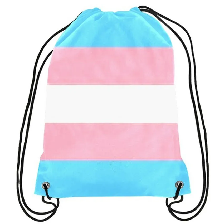 Transgender Pride Drawstring 배낭 Pride Gay LGBT Bag 스포츠 선물 사용자 정의 35x45cm 폴리 에스터 디지털 인쇄 여성 키즈 Tra