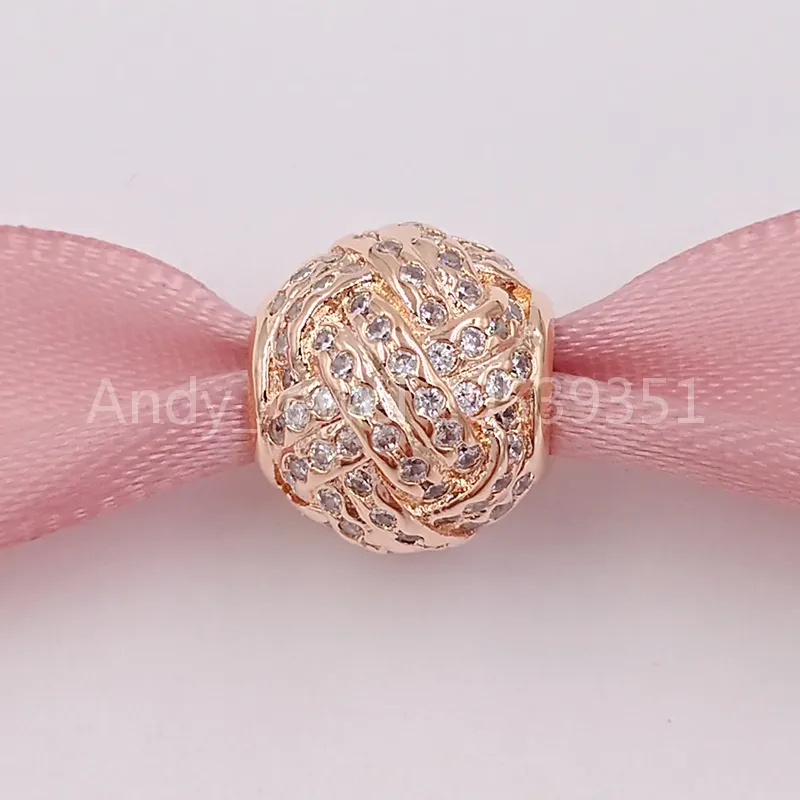 Sparkling Love Knot Rose& Clear CzAuthentic 925 Sterling Silver Beads Fits European Pandora Style Jewelry Bracelets & Necklace Andy Jewel 781537CZ R