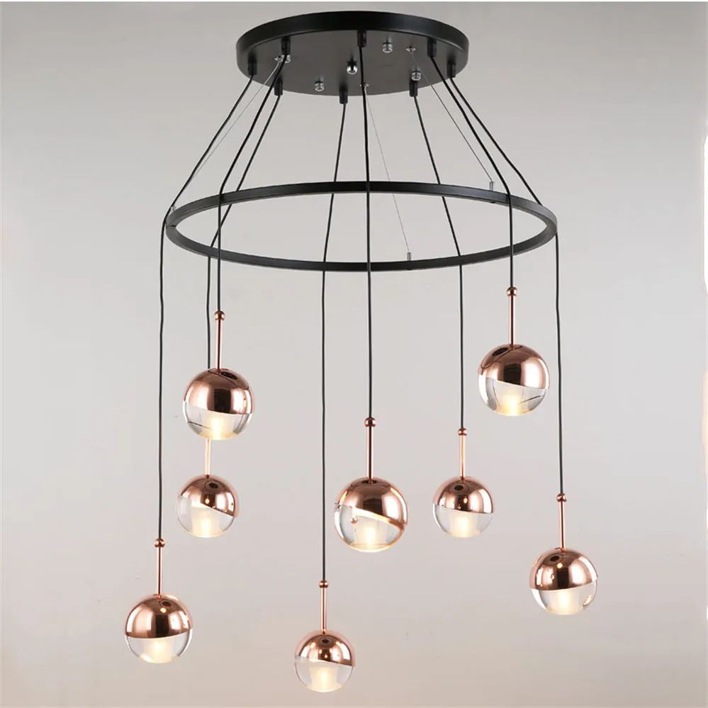 postmodern rose gold glass ball pendant lights diy design spiral staircase led hanging lamp hall dining room suspension luminary