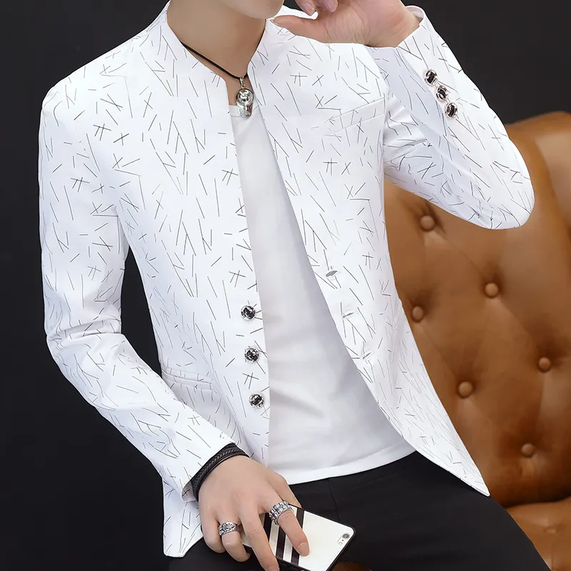 Men 's casual collar collar blazer Outdoors Slim Fit Jacket Man Long Sleeve youth handsome trend Slim print blazer