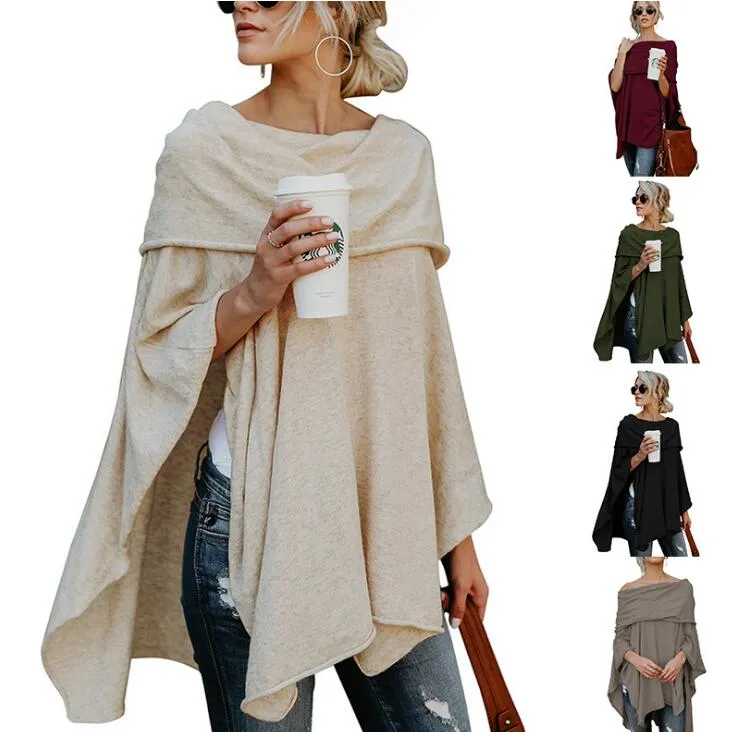 Frühling Herbst Asymmetrische Pullover Frauen Poncho Pullover Pullover Asymmetrische Overlay Feste Kleidung Damen Casual Herbst Tops