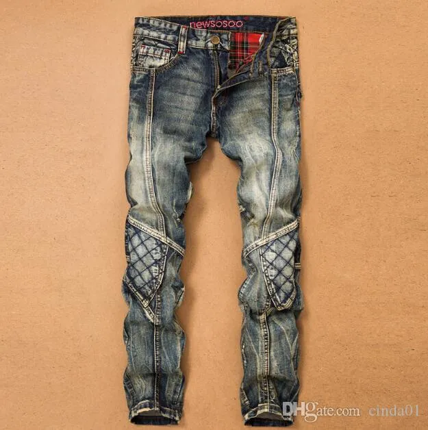 Mannen kleding vintage jeans slim fit potlood broek lange gescheurde noodlijdende rechte elastische denim broek vernietigd gescheurde spijkerbroek