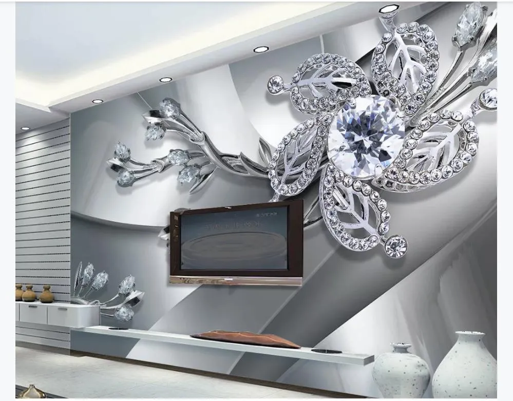 Dostosowane 3D Mural Tapeta Photo Papier ścienny Fajne Metal Textured Diamond Diamond 3D Biżuteria Salon TV Tło Mural Papier ścienny do ścian