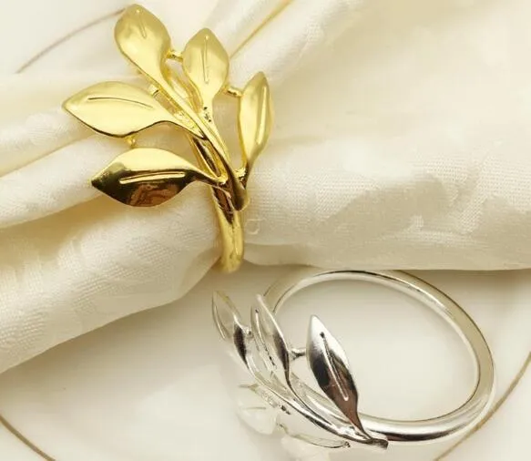 Blad form servett ring guld silver löv metall servett spänne trasa servett ring bröllop bankett bord dekoration