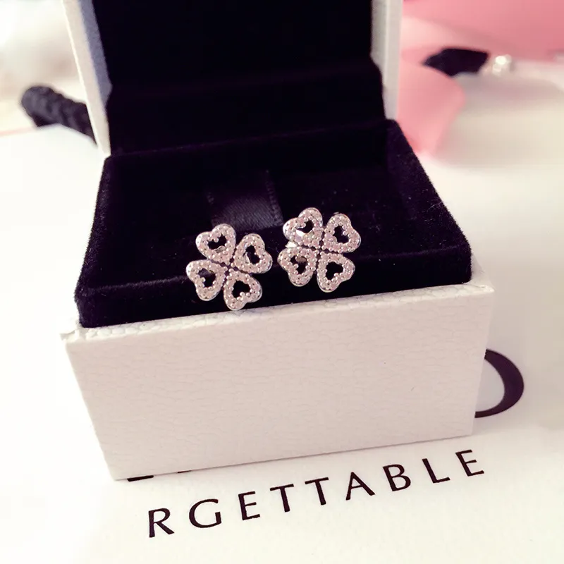 Lucky clover Stud Earring Original Box for Pandora 925 Sterling Silver CZ Diamond Earrings Women luxury Wedding Jewelry