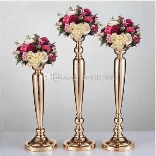 5 st Classic Metal Golden Candle Holders Bröllopsbord Vägledning Event Party Centerpiece Flower Vase Rack Heminredning