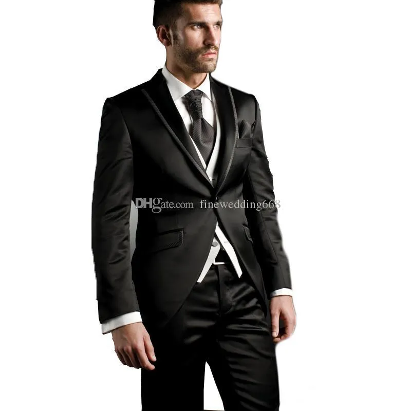 Yeni Siyah Groomsmen Tepe Yaka Düğün Damat Smokin Erkek Takım Elbise Düğün/Balo / Akşam İyi Adam Blazer (Ceket + Kravat + Yelek + Pantolon) 555