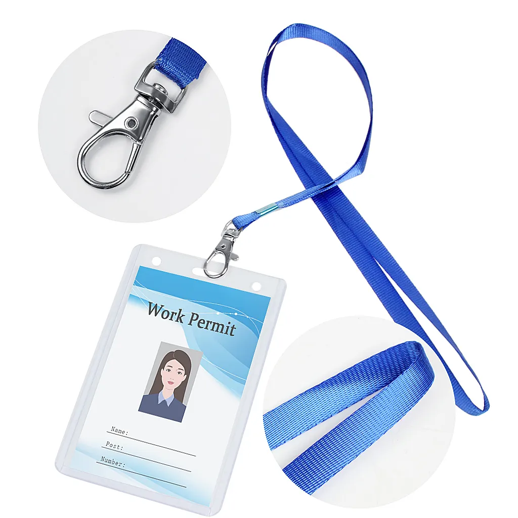 Porte-carte d'identité avec lanière de cou à Clip en métal bleu, porte-badge Transparent pour exposition de bureau, membres du groupe du personnel, 6 ensembles