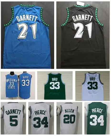 Wholesale Mens Sports Shirts 21# Kevin Garnett Jersey Black Blue White 34# Paul Pierce Jerseys 5# Kevin Garnett 20# Ray Allen Shirt Stitched