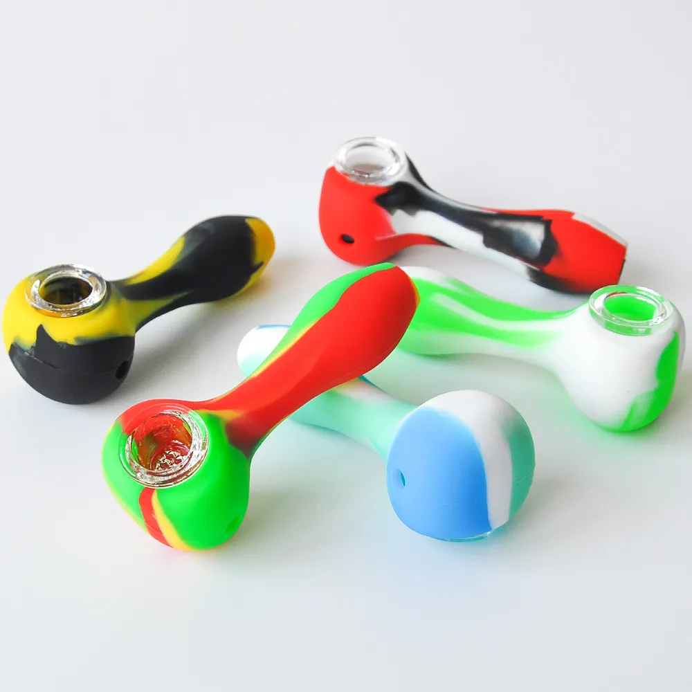 silicone tobacco bowl 3" Hand Pipe w/ Glass Honey Bee Silicone Pipe for