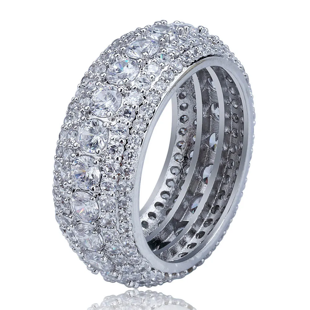 Iced Out Fashion Ring Hip Hop Style Silver Tone Ring With Simulated ...