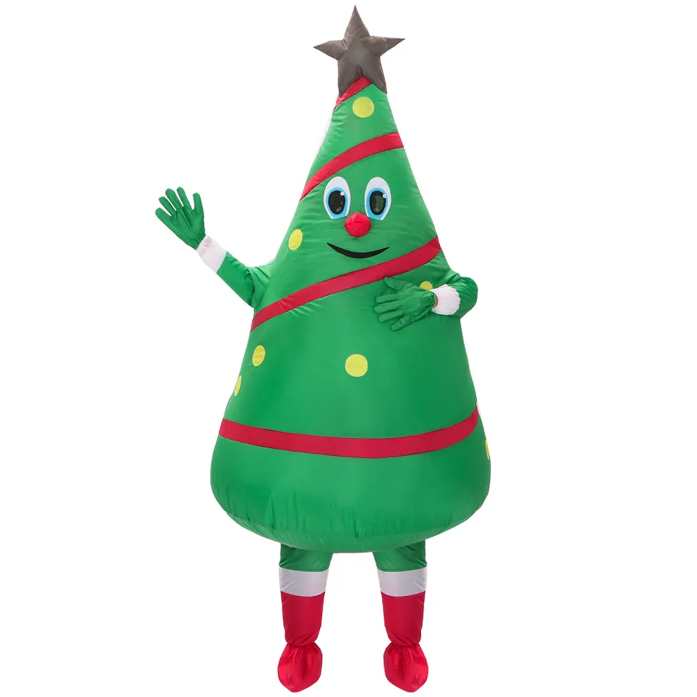 Heißer Verkauf erwachsenes aufblasbares kostüm neues design Grünes Weihnachtsbaum-maskottchenkostüm Kostenloser Versand