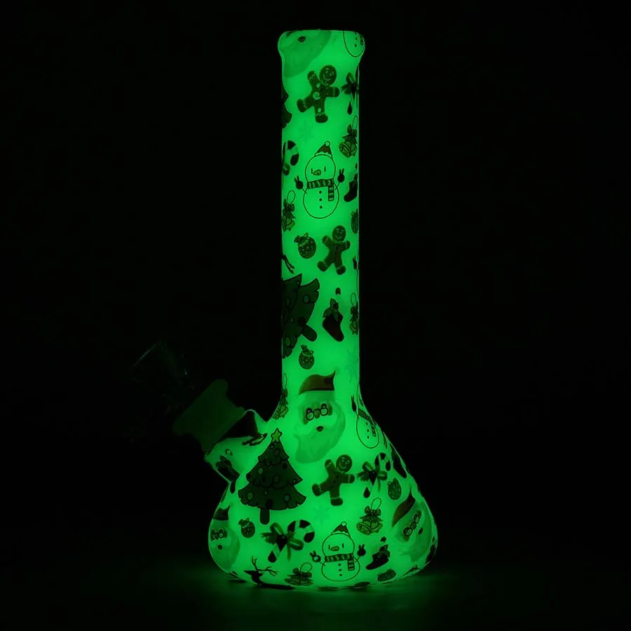 7.5 '' Mała zlewka Bong Glow W Dark Boże Narodzenie Silikonowe Rury Wodne Szklane DAB Platformy olejowe Szklana miska Nieprzekle