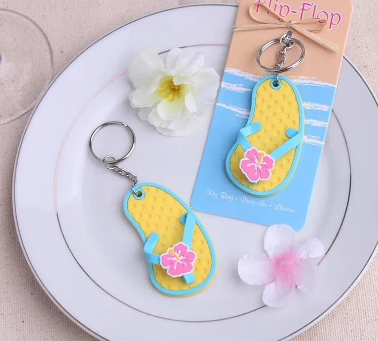 200PCS Wedding Favor Gift "Flip Flop" dekorerad blomma nyckel ring / slipper Keychain Party favör souvenir sn1124