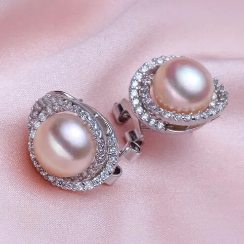 Set 12mm Mar del Sur Natural genuino rosa o blanco perfecto pendiente de la perla colgante