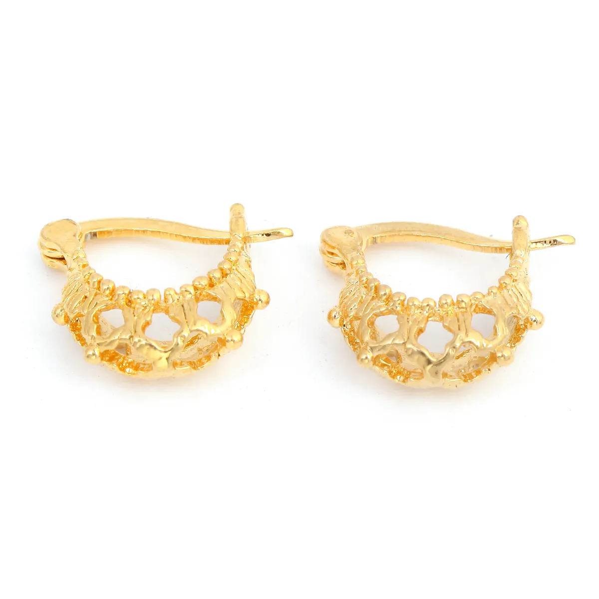 24K Gold Plated Hollow Out Brass Hoop Earrings Trendy Metal Stud