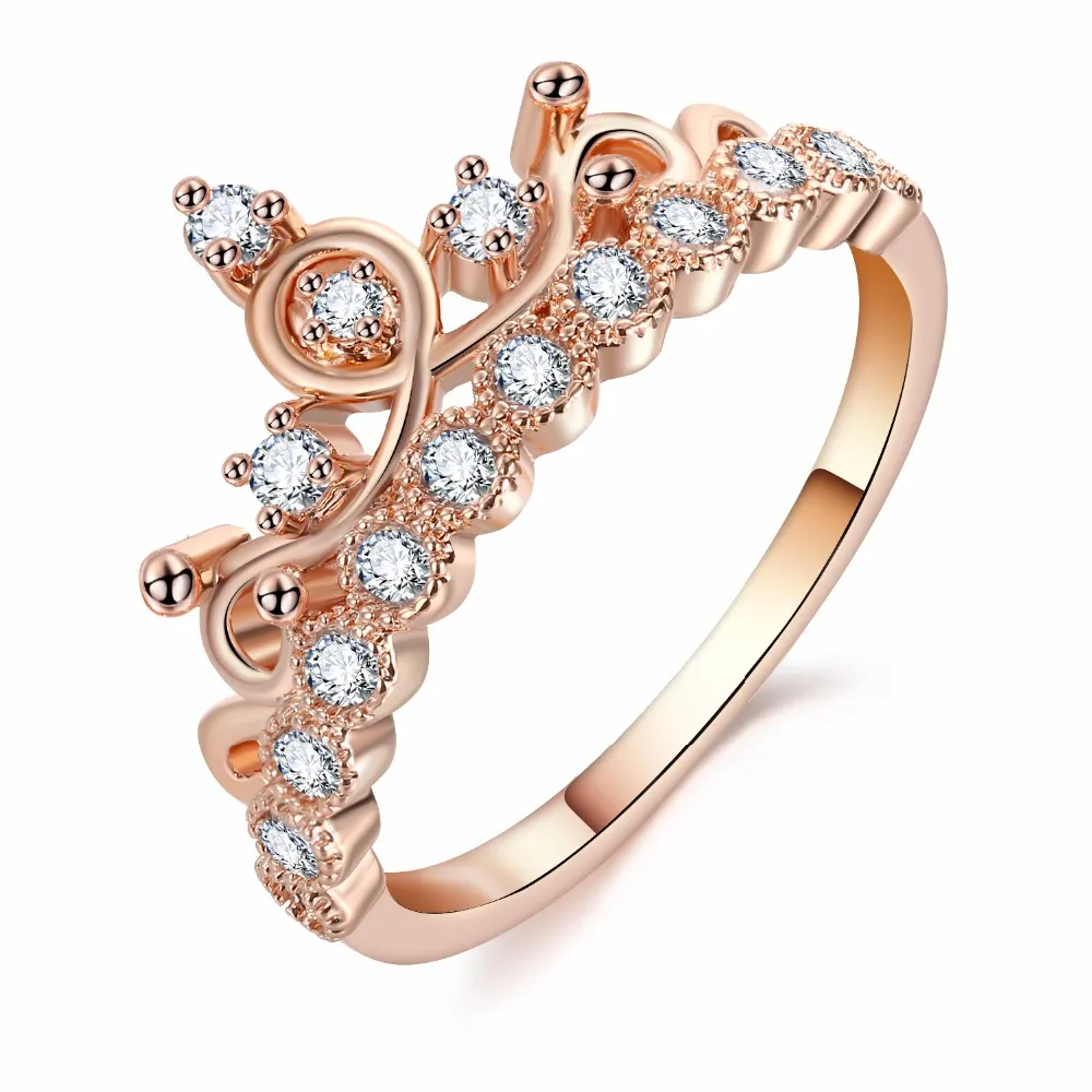 Femmes bague en or pour mariée mariage cristal bague de fiançailles fille luxe couronne déclaration femmes Zircon bague de fiançailles