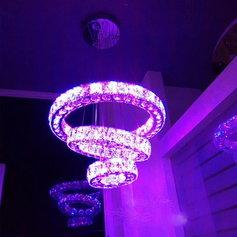 Modern RGB Crystal Chandelier LED Pendant Light for Living Room Dining Room Bedroom Bar Shop 3 Rings Remote Control 2024