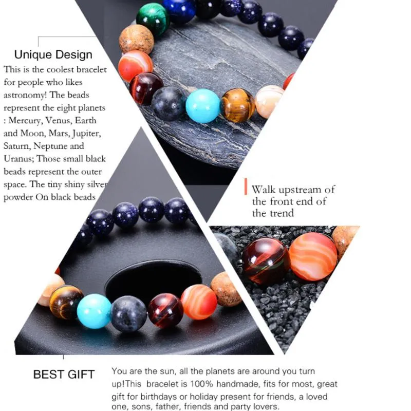 Natural Stone Eight Planets Woven Bracelet Univers Solar System Tiger Eye Luxury Designer Jewelry Women Bracelet Mens Bracelets Couples Gift