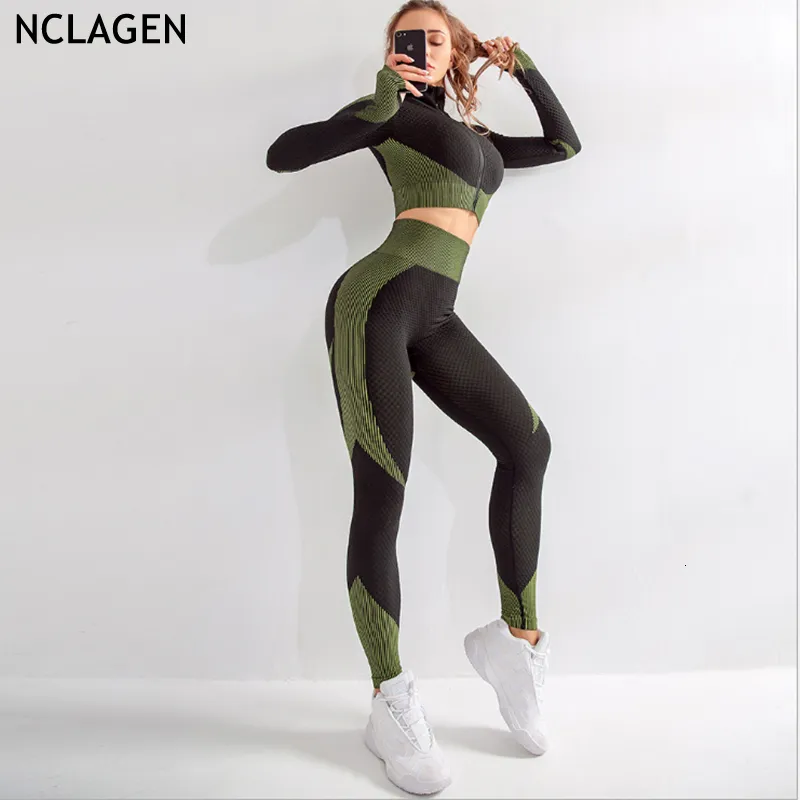 Merk Sport Pak Vrouw Naadloze Running Trainingspak Sportkleding Gym Gym Crop Top Yoga Pant Fitness Kleding Workout Leggings 2 Stuk Set T200115