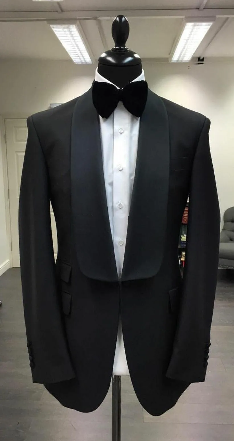 Classic Style One Button Black Groom Tuxedos Shawl Lapel Groomsmen Mens Suits Wedding/Prom/Dinner Blazer (Jacket+Pants+Tie) K422