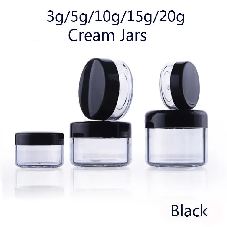 3g 5g 10g 15g 20g Empty Jar Pot Cosmetic Bottle Eyeshadow Makeup Face Cream Lip Balm Packaging(Black cap)